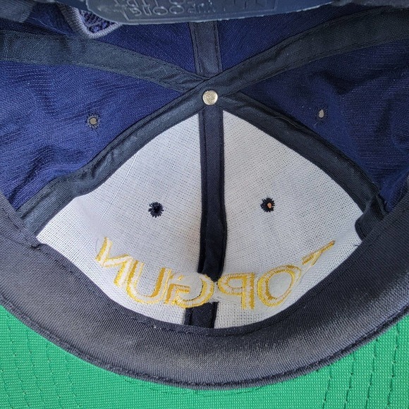 Vintage 1980s TOP GUN Blue & Yellow Corduroy Snapback Cap Hat Yupoong - Picture 7 of 9